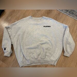 PLAYBOY Light Gray Pullover Sweatshirt with Black Logo Tag